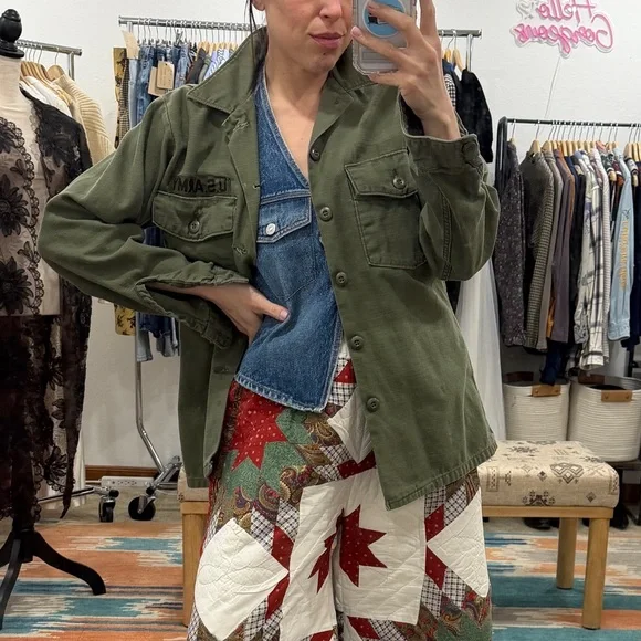 Vintage Surplus Military Army Green Button-Up Shirt Jacket - Picture 5 of 5